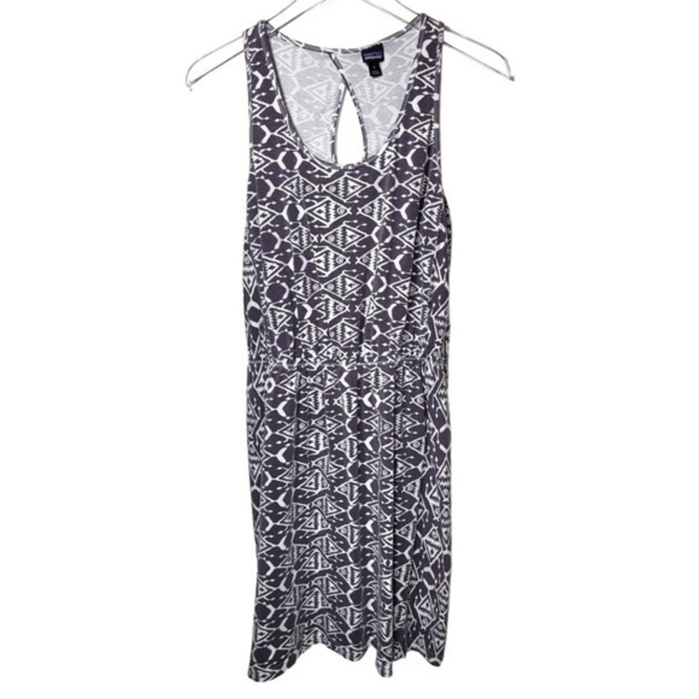 Patagonia Travel Back Keyhole Aztec Print Mini Dress in Dark Grey